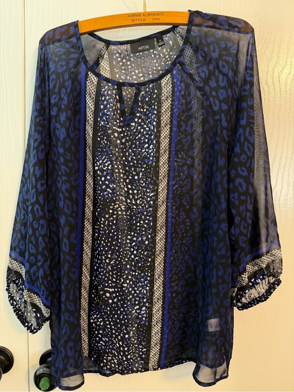 Apt. 9 Blue and Black Sheer Mixed-Print Blouse